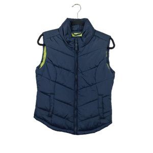 AEROPOSTALE Eighty Seven Navy Blue Neon Yellow Quilted Puffer Vest Size Large